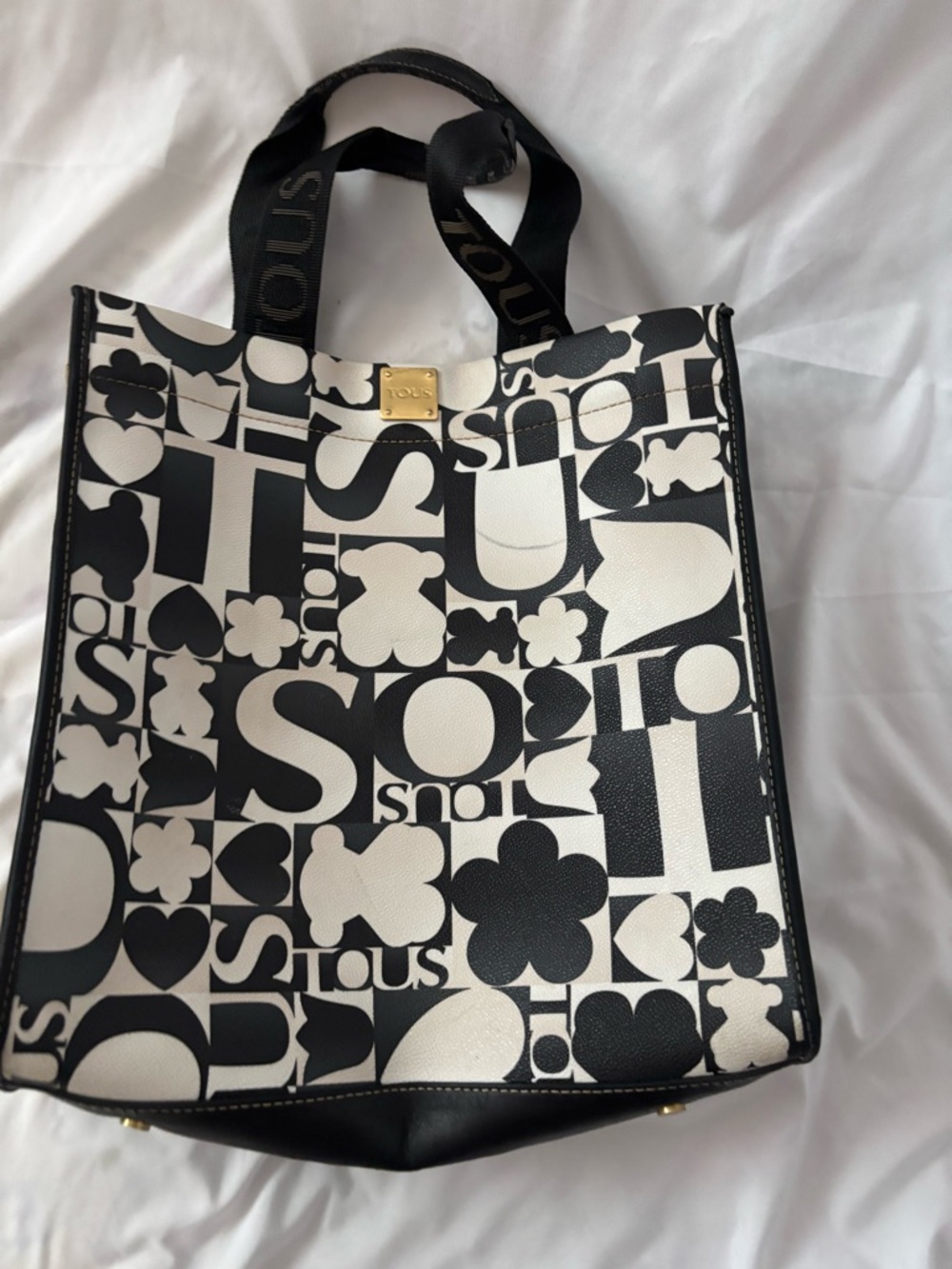 Tous Black and White Graphic Logo Tote